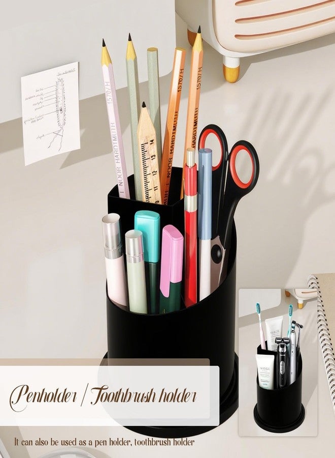 WREWING Diamond Pattern Birdcage Makeup Brush Holder with Cover, 360° Rotating Dust-Proof Organizer with Handle, Large Capacity Cosmetic & Toothbrush Storage for Vanity, Bathroom Countertop (Black) - Image 3